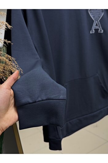 Ebrar Store Gökçe Kangaroo Pocket Heart Κεντημένο Τούνικ-NA759 Anthracite