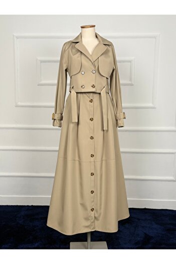RACE FASHİON Double Trench Coat Suit with Skirt Pocket Rc3080