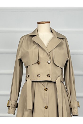 RACE FASHİON Double Trench Coat Suit with Skirt Pocket Rc3080