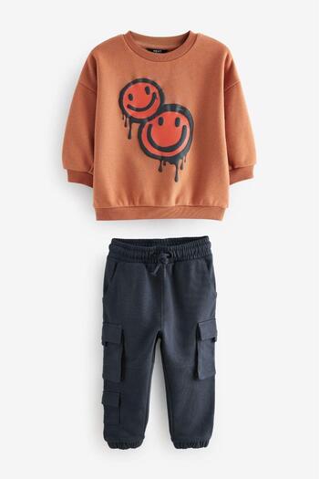 Magu Boy's Winter Cotton Sweatshirt and Sweatpants Set - Smile Patterned, 3 Thread