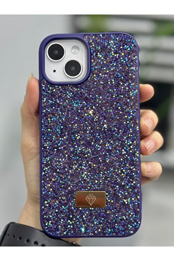 Go Aksesuar iPhone 14 Plus and 15 Plus Compatible Diamond Design Rhinestone Sparkling Shiny Diamond Silicone Case