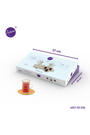 ARTIVIRA AS57-Tea set consisting of 6 clear glass tea cups and 6 saucers made of ceramic with distinctive modern engravings