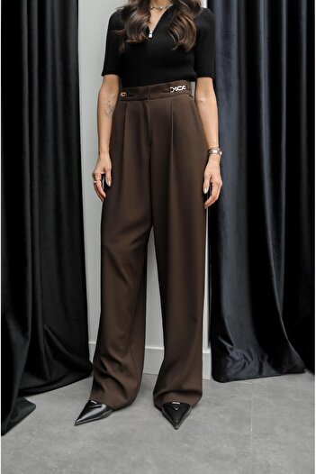 Havoş Brown Accessory Detailed Palazzo Trousers