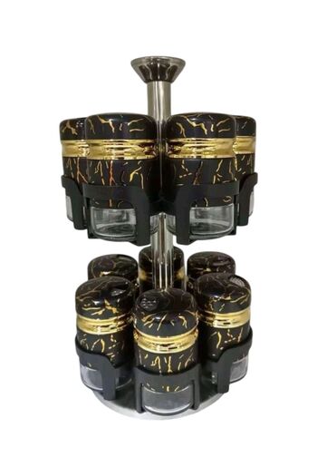 Generic Marble Revolving Spice Set 12 Piece Set with Stand Lid and 3 Holes Black