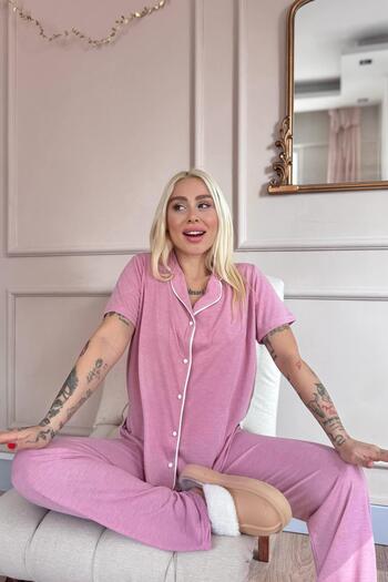 Pijamaevi Powder Sofistic Front Buttoned Short Sleeve Women's Pajama Set