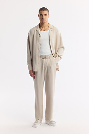 Avva Erkek Bej Klasik Bel Toka Detaylı Soft Touch Baggy Fit Pantolon A51Y3033
