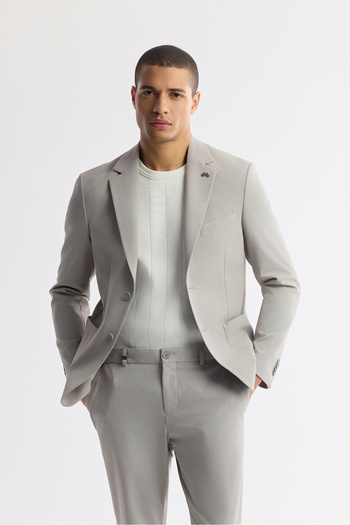Avva Men's Gray Mono Collar Bag Pocket Double Slit Unlined Textured Jacket A51Y4004
