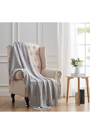 COOYA Knitted Throw Blanket, Cozy Lightweight Decorative Throw, Warm Woven Blanket with Tassels 130x220cm