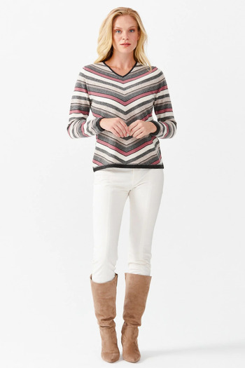 Desen Triko Women's Striped V-Neck Sweater Dark Smoked