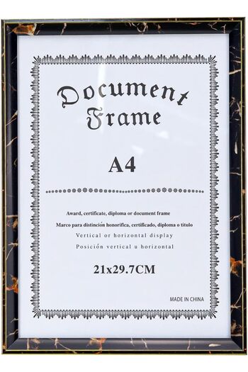 Winds Trading Wooden A4 Document Frame,21x29.7cm,Glass, Wall Mounted/Tabletop, For Certificates & Photos (Marble)