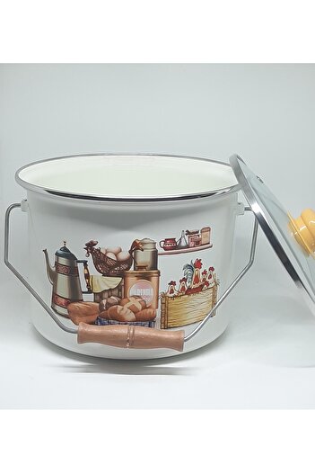 Avşar Enamel Evi̇m 22 cm 4.3 Liter Decorated Enamel Copper Cereal Cereal Yogurt Pot