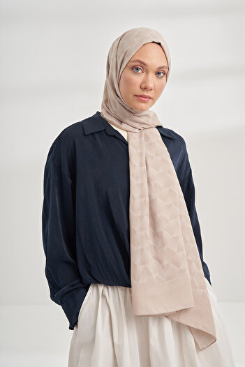 ARMANDA Cotton Monogram Geometric Pattern Shawl - Stone