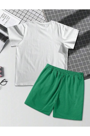 BYMEER White Green Vertical Printed Shorts T-Shirt Set