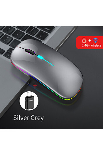 Choice Grey WIth OTG Wireless Mouse Dual Mode Bluetooth-Compatible Mouse LED Rechargeable Laptop Mouse Port
