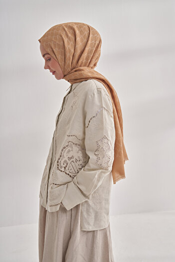 ARMANDA Cotton Monogram Chain Pattern Shawl - Dore