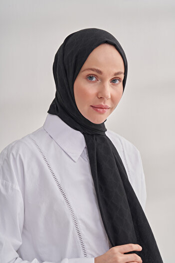 ARMANDA Cotton Monogram Chain ​​Pattern Shawl - Black