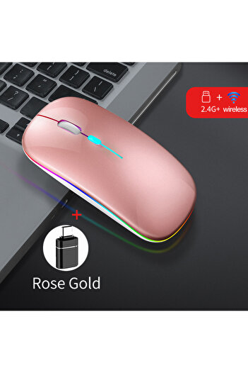 Choice Rose WIth OTG Wireless Mouse Dual Mode Bluetooth-Compatible Mouse LED Rechargeable Laptop Mouse Port