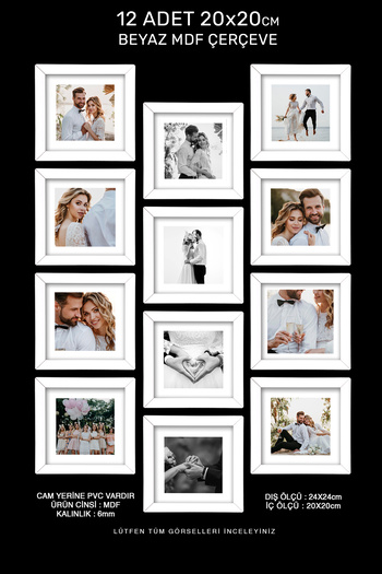 yhfoto 12 Pieces 20x20 Frame - White Frame - Mdf Square Frame - Photo Frame Set