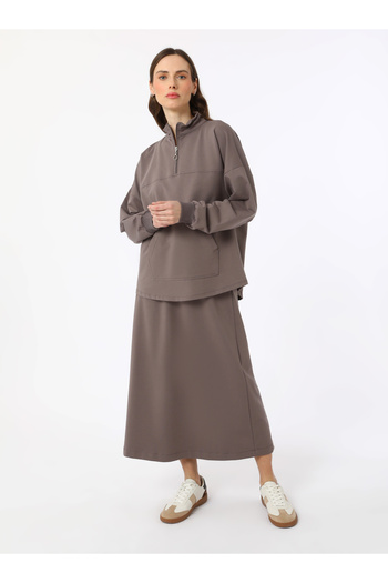 Benin Soft Textured Cotton Sweatshirt & Skirt Set - Mink - Benin