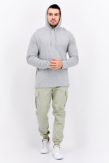 French Connection Men Hooded Brand Logo Long Sleeves Sweatshirt, Light Grey