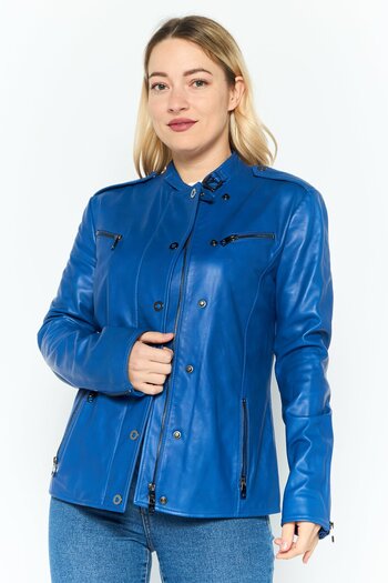 Emporio Armani Women Plain Motorcycle Jacket, Blue