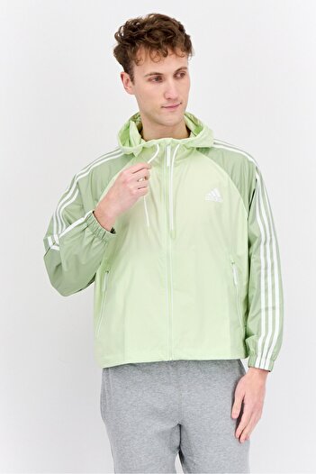 adidas Men Loose Fit Brand Logo Outdoor Jacket, Mint Green Combo