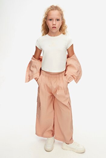 NK 08-14 YAŞ KIZ ÇOCUK ROSE PANTOLON CEKET ÜÇLÜ TAKIM - PUDRA