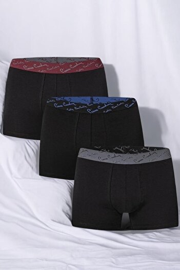 Pierre Cardin Men's Licensed Basic Regular Fit Flexible Cotton 3-Piece Black Boxer Set