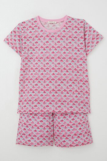 Breeze Pink Girls Pajama Set - Ages 9-14, Slice Pattern with Shorts