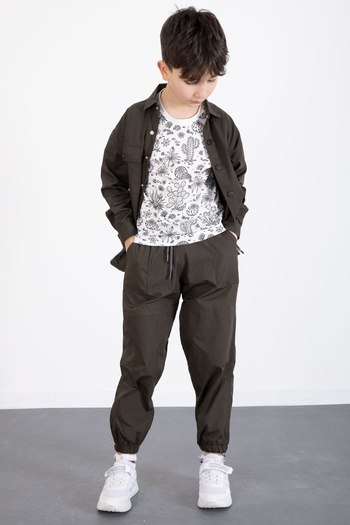 Cansın Mini Khaki Printed T-Shirt Parachute Shirt and Pants Boy's 3-Piece Set 20514