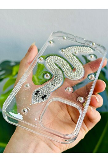 Go Aksesuar iPhone 12 and 12 Pro Compatible Stone Snake Design Flexible Silicone Case with Toy