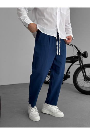BYBASICMAN Λινό παντελόνι Navy Blue Loose Fit JJ-181