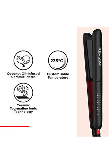 Revlon مكواة فرد الشعر Smoothstay بزيت جوز الهند مع حقيبة سفر