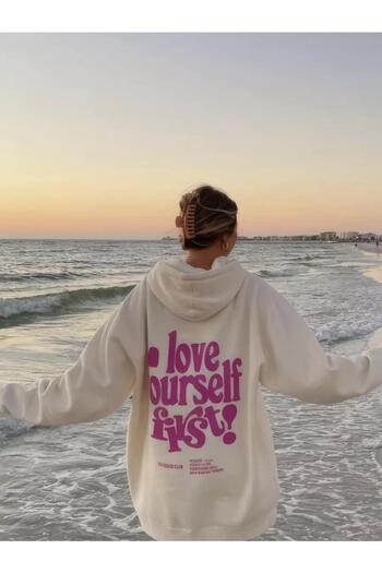 Cupla Unisex 'Love Yourself First!' Λευκό φούτερ