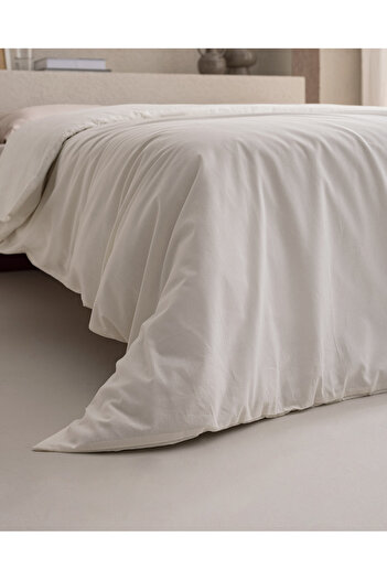 Madame Coco Manon Double 100% Cotton Ranforce Plain Duvet Cover - Ecru