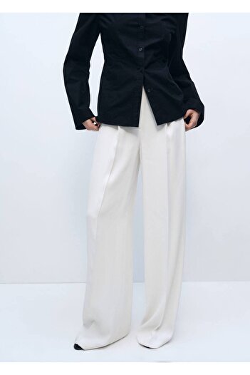 MANGO Woman Wideleg Cuffed Fabric Pants