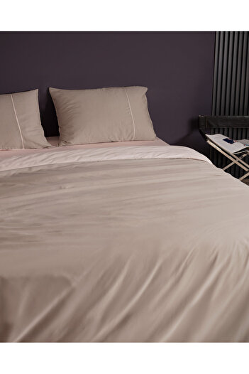 Madame Coco Danton Double Satin Duvet Cover Set - 100% Cotton, Piping, Plain Paint - Powder/Stone