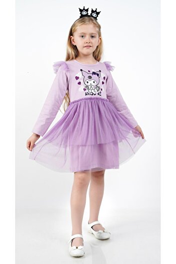 Buse&Eylül Bebe Kuromi Lilac Tulle Detailed Girl's Dress