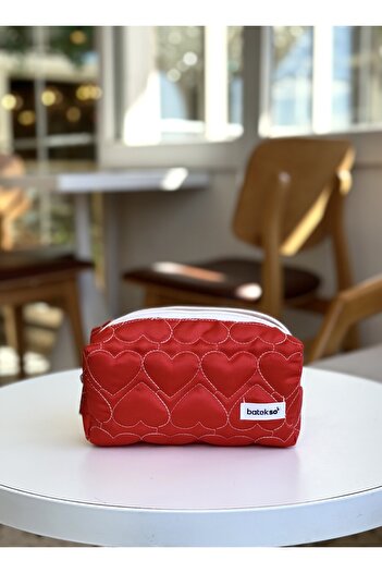 Batekso Red Heart Embroidered Pencil Bag