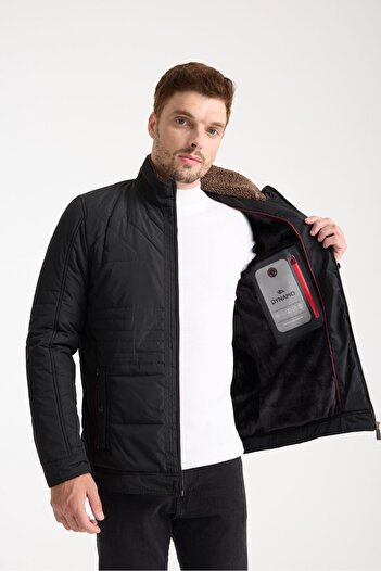 DYNAMO Men's Black Stand-Up Fur Collar Sports Coat 3300