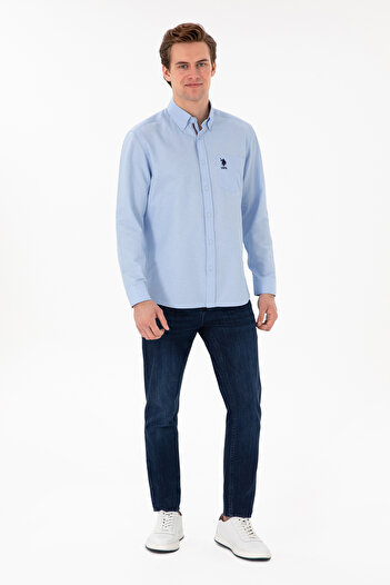 U.S. Polo Assn. Erkek Açık Mavi Cepli Uzun Kollu Gömlek 50306337-VR003