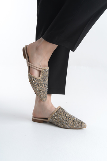 Liza Shoes ARYAN Kadın Keten Taşlı Terlik A003-K614