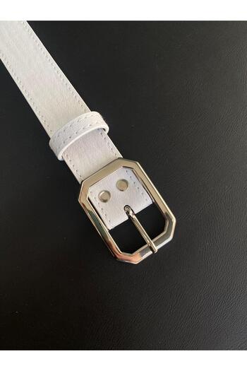 LİA KEMER Square Stitched Silver Buckle Belt Waist Belt Coat Belt Dress Belt Trouser Belt