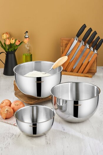 Cooker Set of 3 Stainless Steel Mixing Bowls – 24 cm (3.5 L), 26 cm (7 L), 28 cm (8 L)
