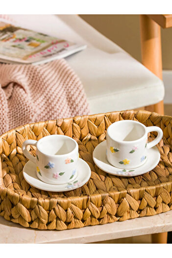 LC Waikiki Lcw Home Mixed Flower Patterned 2-Person Ceramic Coffee Cup Set 90 ml