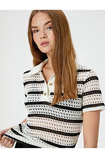 Koton Polo Neck Crochet Tričko s krátkým rukávem