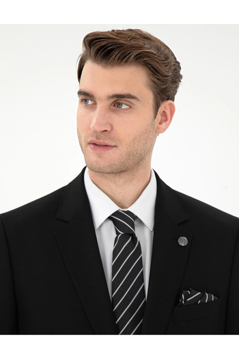 Pierre Cardin Pi̇erre Cardin Woven Self-Patterned Slim Fit Black Suit