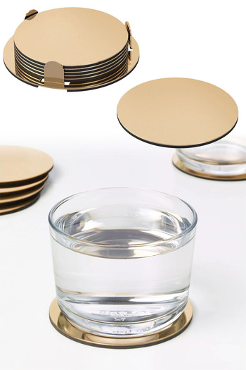 Binbirreyon Steel Stand Coasters 6 Pieces Brass Color 8,5cm Ra252