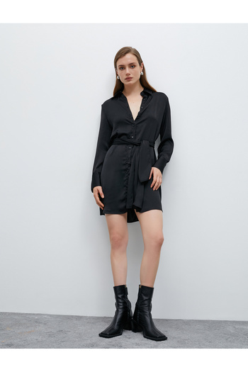 Koton Rochie camasa mini cu centura din satin