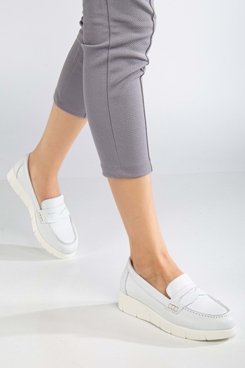 ANALİN SHOES White Genuine Leather Women's Casual Casual Shoes